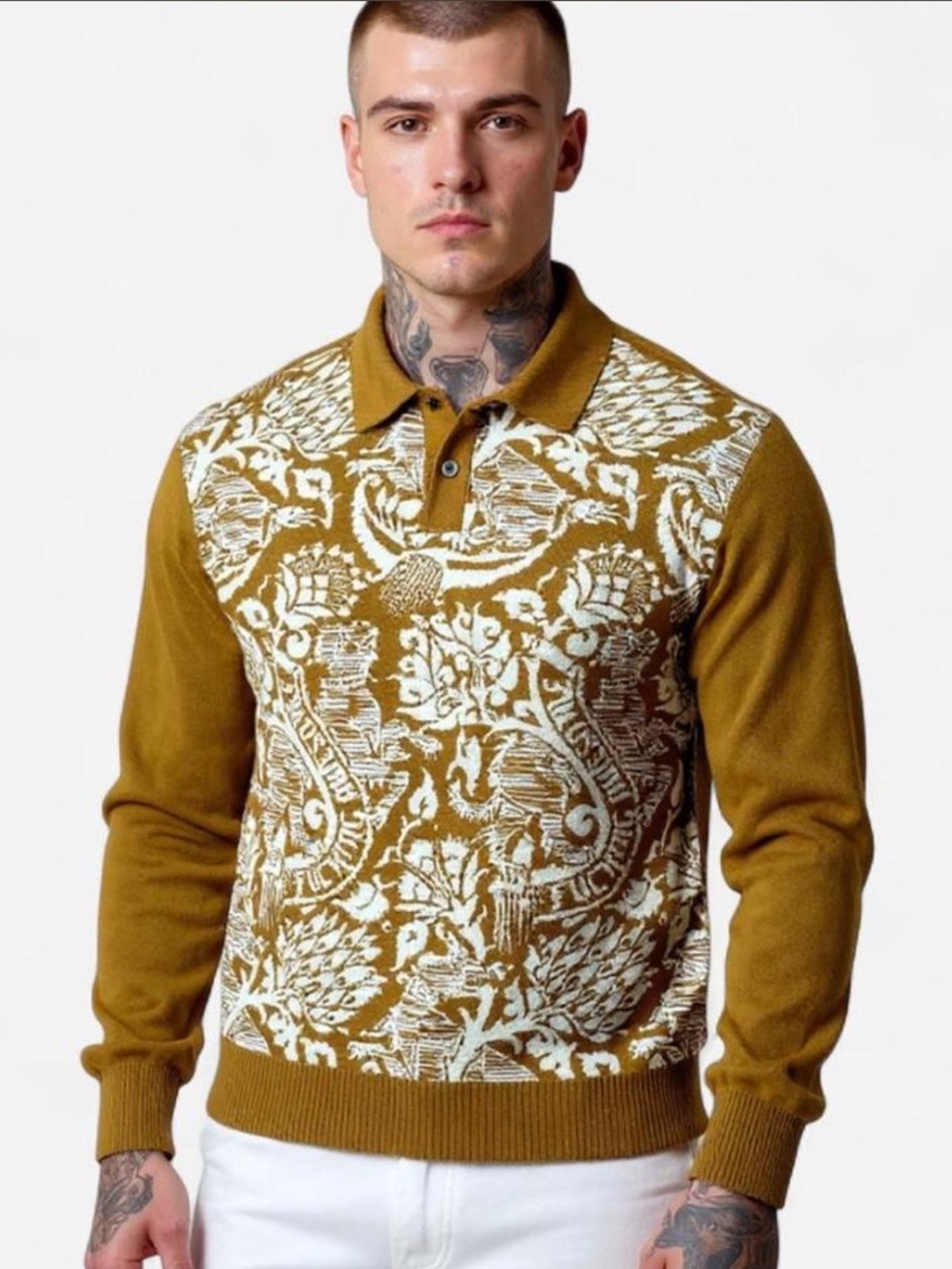 Fucking Awesome mustard yellow polo sweater 100% cotton XL Skater Indie Sleeze